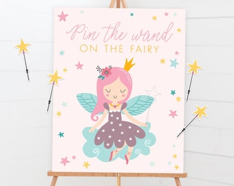 Pin The Wand On The Fairy Game - Printable Whimsical Enchanted Pixie Fairy Pin The Tail Birthday Party - Kids Activity Game Sign - 0146