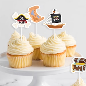 Décoration pour cupcakes pirate - Ahoy Matey imprimable 1er anniversaire Party Decor - étiquettes personnalisables carte au trésor bateau pirate - 0079