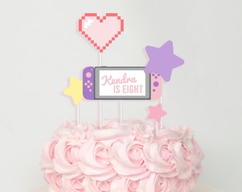 Gamer Cake Topper - Printable Personalized Girl Gamer Cake Decoration - Custom Video Gaming Girls Night Birthday Party Decor - 0042