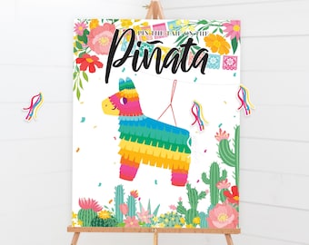 Pin The Tail Game - Printable Pinata First Fiesta 1st Birthday Party Game - Custom Cinco De Mayo Cactus Mexican Party Decor Sign - 0072
