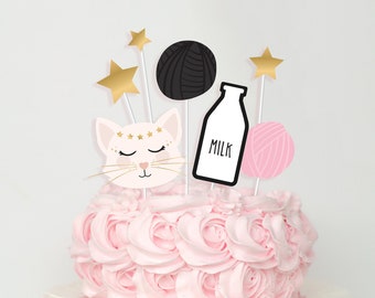 Cat Cake Topper - Printable Boho Kitty Cat Cake Banner - Are You Kitten Me Right Meow 1st Birthday Party Decor - 0061