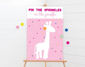 Pin The Sprinkles On The Giraffe - Printable Circus Animal Cookie Pin the Tail Birthday Party Game - Custom Safari Animal Party Sign - 0068