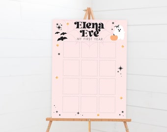 Halloween Photo Poster - Printable Baby's First Year Spooky Pink Birthday Party Memory Chart - 12 Month Photo Print - Photo Collage - 0049