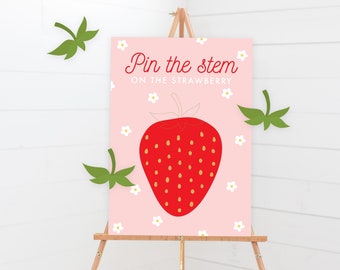 Pin The Tail Game - Printable Strawberry Berry First 1st Birthday Party Game - Custom Berry Sweet Strawberry Party Decor Sign - 0013