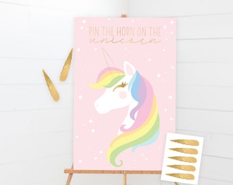 Pin The Horn On The Unicorn - Printable Unicorn Pin the Tail Birthday Party Game - Pastel Unicorn Party Sign - Instant - 0044