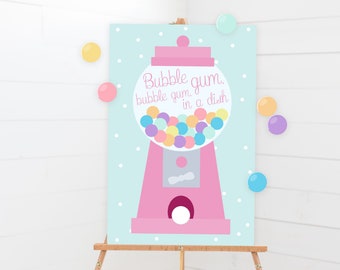 Pin The Tail Game - Printable Gum Ball Machine Birthday Party Game - Custom Pastel Bubblegum Candy Land Party Sign - Ball of Fun - 0011