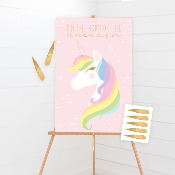 Pin The Horn On The Unicorn - Printable Unicorn Pin the Tail Birthday Party Game - Custom Pastel Unicorn Party Sign - Instant - 0044