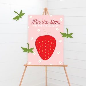 Pin The Tail Game - Printable Strawberry Berry First 1st Birthday Party Game - Custom Berry Sweet Strawberry Party Decor Sign - 0013