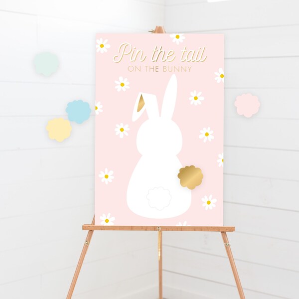 Pin The Tail On The Bunny Game - Printable Pin The Tail 1st Birthday Party Game - Custom Pink Easter Rabbit Kids Activity Party Sign - 0069