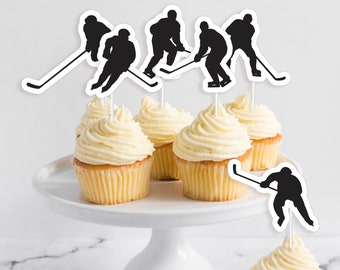Hockey Cupcake Topper - The Great One Eishockey Kuchen Dekoration - Skating Hockey Stick 1st Birthday Party Decor - 0095
