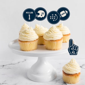 Football Cupcake Toppers - Printable First Year Down 1st Birthday Party Food Picks - Touchdown Foam Finger Sports Theme Party - 0098