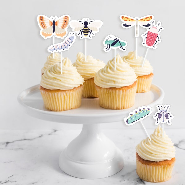Bugs Cupcake Topper - Printable Insects and Bugs Garden Party Cake Decoration - Outdoor Woodland Nature Birthday Party Decor - 0184