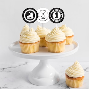 Hockey Cupcake Toppers - Printable The Great One 1st Birthday Party Food Picks - Hockey Puck Sports Theme Party - 0095