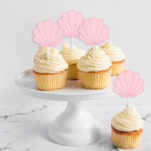 Snäckskal Cupcake Topper - Utskrivbar Boho Sjöjungfru Snäckskal ONE Födelsedagstårta Smash Banner - Under havet Ocean Party Dekor - 0081