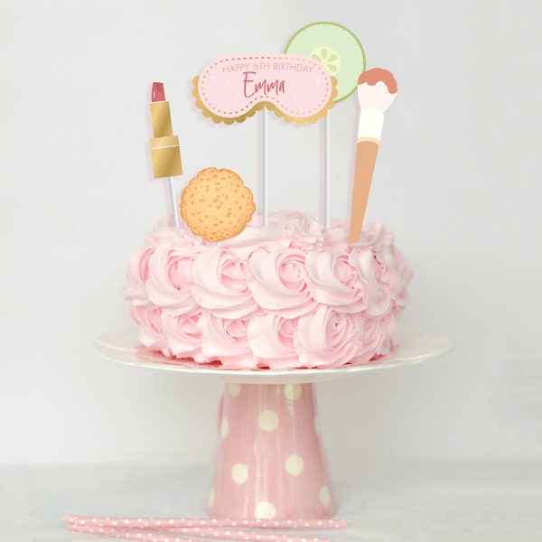 Spa Cake Topper - Printable Personalized Spa & Makeup Cake Decoration - Custom Spa Girls Night Birthday Party Decor - 0041