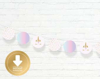 Unicorn Garland - Printable Rainbow Pastel Unicorn Decor - Unicorn Party Banner - Instant Download - 0044