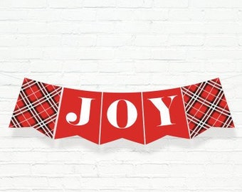 JOY Banner  - Printable Red Plaid Christmas Bunting Banner - Christmas Decor - Holiday Decor - Instant Download - RWC1