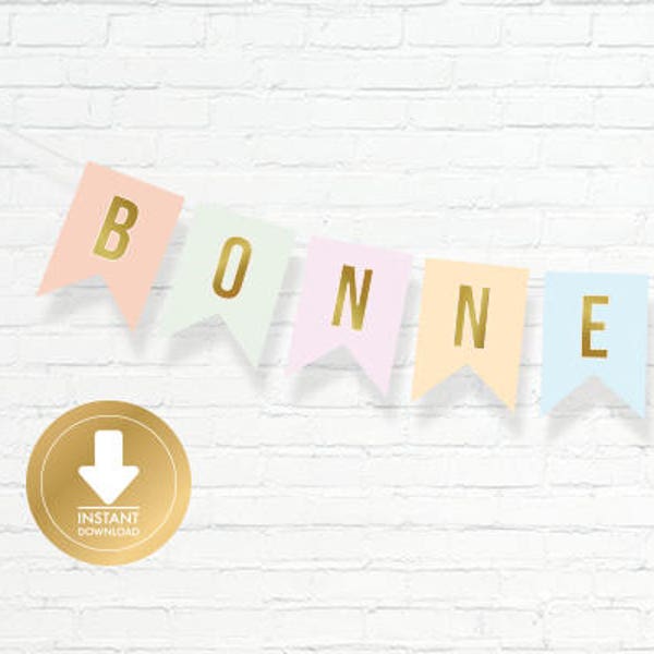 Bonne Fête Banner - Pastel Bunting Banner - French Banner - Bilingual - Instant Download