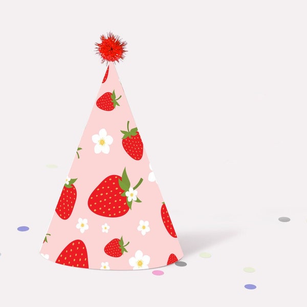 Erdbeer-Party-Hut - druckbare Beere erste Erdbeer-Gänseblümchen-Geburtstags-Party-Krone-Vorlage - sehr beerig süßes Party-Dekor - 0013