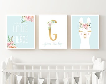Unicorn Nursery Print Set Printable Personalized Set of 3 Floral Pastel Unicorn Trio Wall Art Decor #UniND Monogram Baby Shower Gift