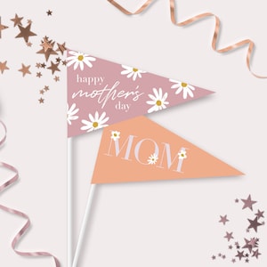 Mom Pennant Flags - Printable Happy Mother&#39;s Day Flag Photo Prop - Spring Mother&#39;s Day Party Decor - MAY2021