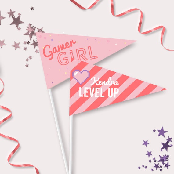 gamer-pennant-flags-printable-personalized-girl-gamer-level-up