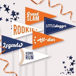 Baseball Birthday Pennant Flags - Printable Classic Baseball Party Centerpeice Decoration - Home Run Table Photo Prop - Sports Party - 0053