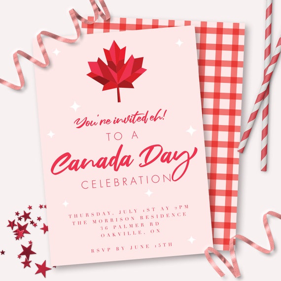 Canada Day Invitation Printable Pink Happy Birthday Canada Day Eh