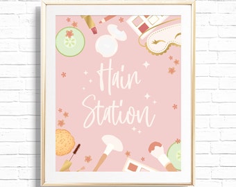 Hair Station Sign - Printable Spa & Makeup Glamour and Beauty Birthday Party Print - Girls Night in Theme Party - Instant download - 0041