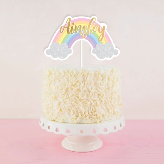 Arco iris de cumpleaños Cake Topper banner personalizado brillante o pastel Arco iris de cumpleaños Cake Topper banner personalizado brillante o pastel