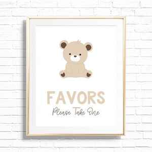 Bear Favors Sign - Printable Teddy Bear Picnic Party Favours Gift Table Decor - Customizable Beary First Party - Neutral Boho Bear - 0116
