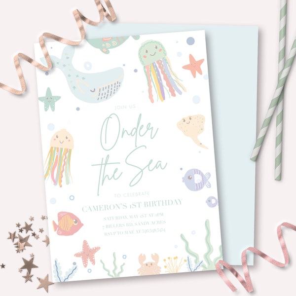 Under the Sea Invitation - Printable Under The Sea Sea Animals 1st Birthday Party Invite - Customizable Order the Sea Ocean Animals - 0163