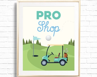 Letrero de obsequios de Pro Shop: hoyo en uno imprimible para fiesta de cumpleaños de golfista, bolsa de obsequios para mesa de golf con minigolf, 0080