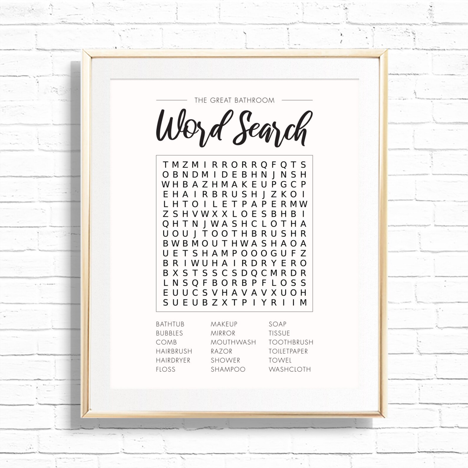Bathroom Wordsearch Print Printable 8x10 Funny Bathroom Wall - Etsy
