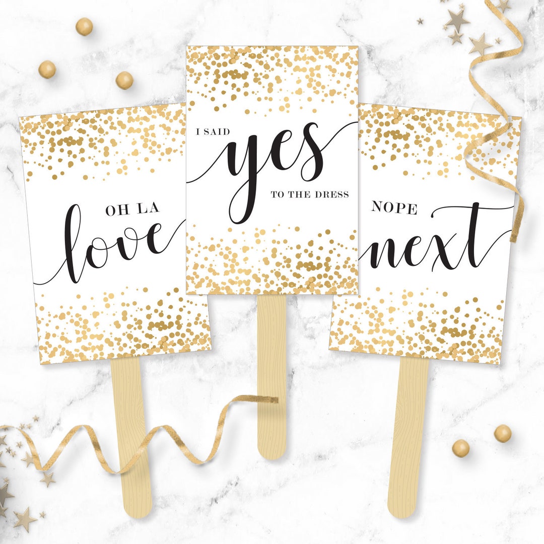Say YES to the Dress Signs Gold Polka Dot Confetti Printable I Said Yes Wedding Dress Shopping