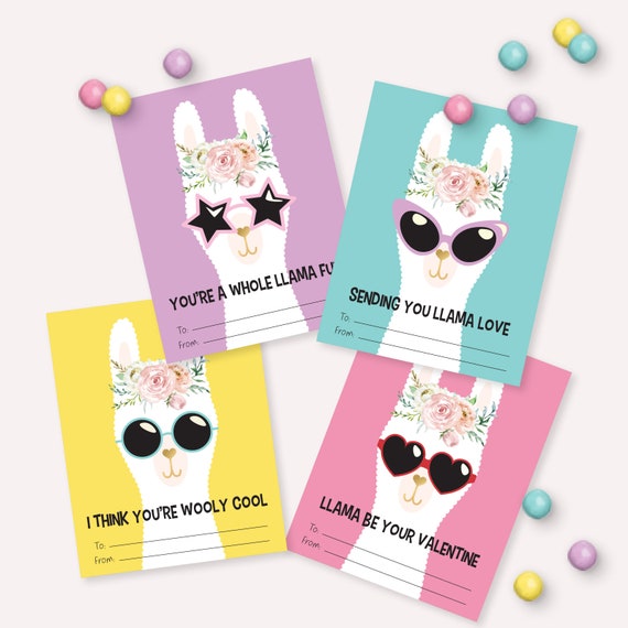 Llama's With Glasses Valentine's Day Cards Printable Colourful
