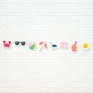 Banner de iconos de verano - Guirnalda imprimible para fiesta de cumpleaños en la piscina, día de playa - Decoración para fiesta de barbacoa de verano - 0020