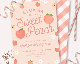 Peach 1st Birthday Invitation: One Sweet Peach Party (Printable PDF)