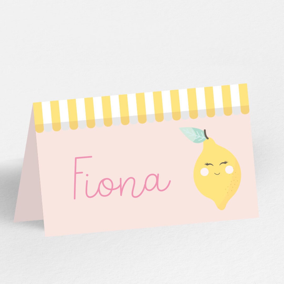 Lemon Name Cards Printable Personalized Pink Lemonade Stand Tags Lemon