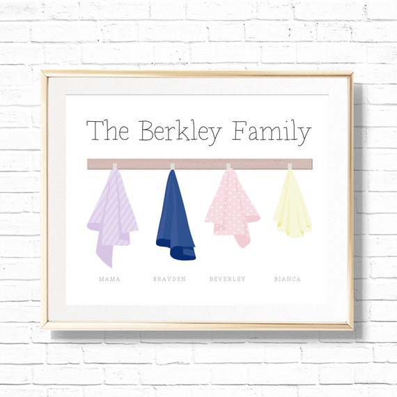 Family Bathroom Shower Towels Art Print - Personalized Printable Family Bath Home Decor - Customized Family Names Hanging Wall Sign - Gift Il_570xn