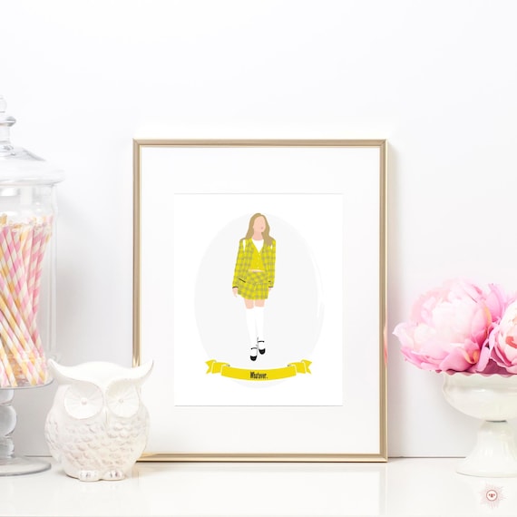Cher Horowitz Clueless Fashion Illustration Wall Art Print - Printable Home Decor Movie Poster - Alicia Silverstone - Instant Download Il_570xn