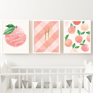 Peach Nursery Art Print Set - Printable You Are As Sweet As A Summer Peach Personalized Set of 3 Wall Decor-Baby Gift Home Decor Sign - 0006