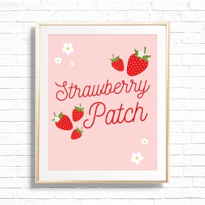 Erdbeer Aufnäher Print - Rosa Beere Süße Erdbeere Geburtstagsparty Geschenk Tischdekoration - Beere Erste Erdbeere Kunstdruck - 0013