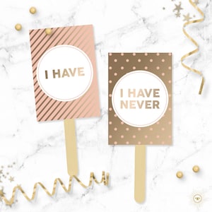 Paletas de fiesta "Nunca lo he hecho" - Letreros para despedida de soltera en rosa ruborizado y dorado - Juego para despedida de soltera - Noche de chicas - Descarga instantánea - PGBP1