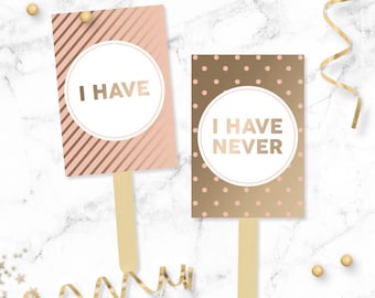 Never Have I Ever Party Paddles - Blush Pink & Gold Bachelorette Party Signs - Hen's Party Game - Girls Night Out - Instant Download - PGBP1