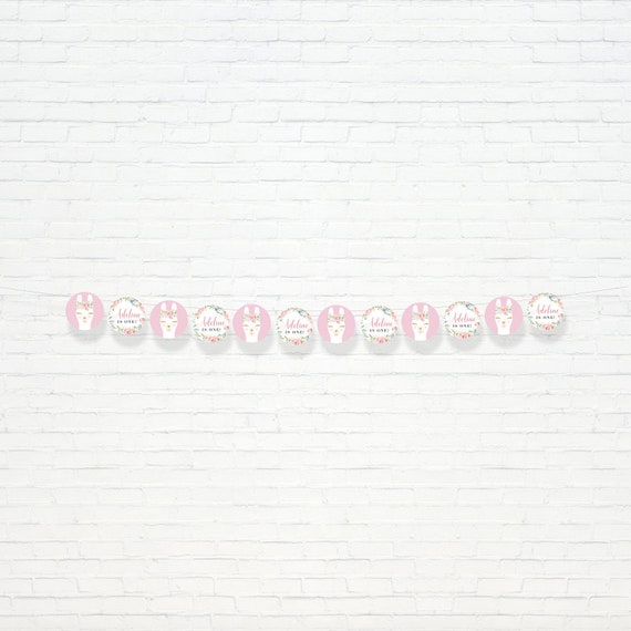 Blush Pink & Floral Llama Birthday Party Garland - Printable Pink and Floral Llama Decor - Llama Party Banner - Instant Download - LP1 Il_570xn
