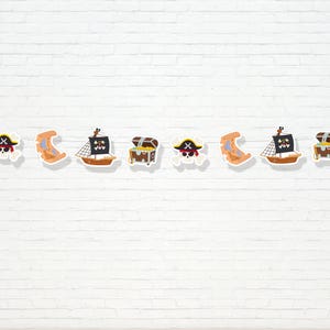 Guirlande de pirates - bateau pirate imprimable 1er anniversaire banderole - décoration de fête Ahoy Matey Boy - carte au trésor tête de mort - 0079
