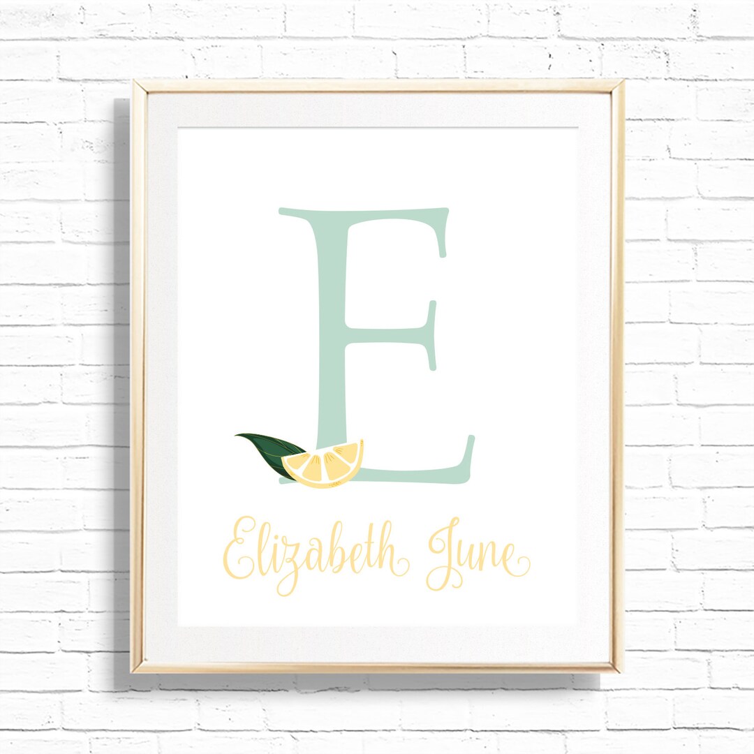 Lemon Name & Initial Monogram Art Print Personalized Citrus Etsy