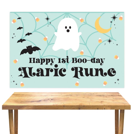 Halloween Birthday Backdrop - Printable Boo-Day Spooktacular Mint Halloween Party Poster - Personalized Cute Ghost Wall Background - 0049 Il_570xn