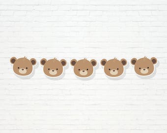 Bear Banner - Printable Adventure Beary First 1st Birthday Bunting Banner - Teddy Bear Picnic Party Decor - One Happy Camper - 0116
